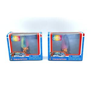 World's Smallest Good Luck Trolls Rainbow Hair Miniature Figures - Lot of 2